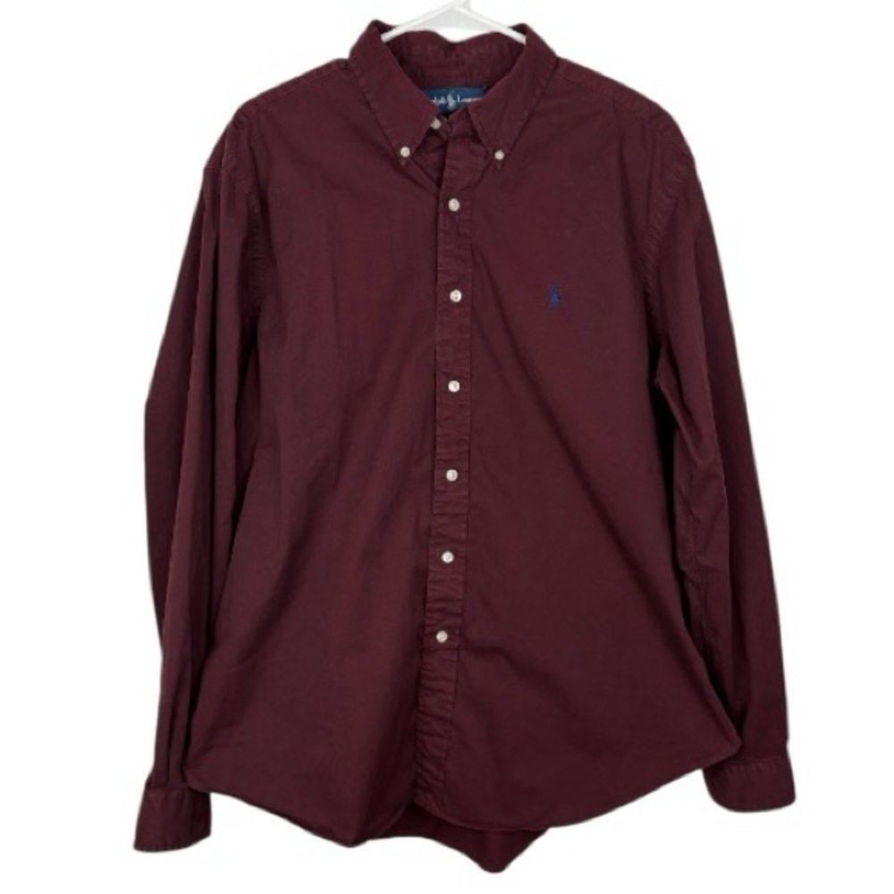 Vintage 90s Polo Ralph Lauren Men's Burgundy Button-Up Shirt size XL 100% cotton